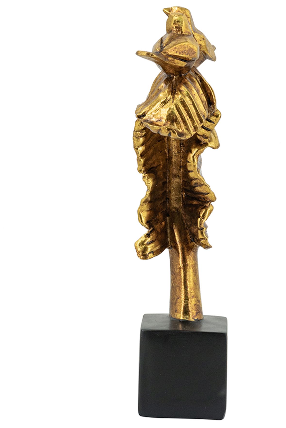 Image 4 Gold Resin Leaf Sculpture w/ Songbird Figurines & Black Pedestal Base more views