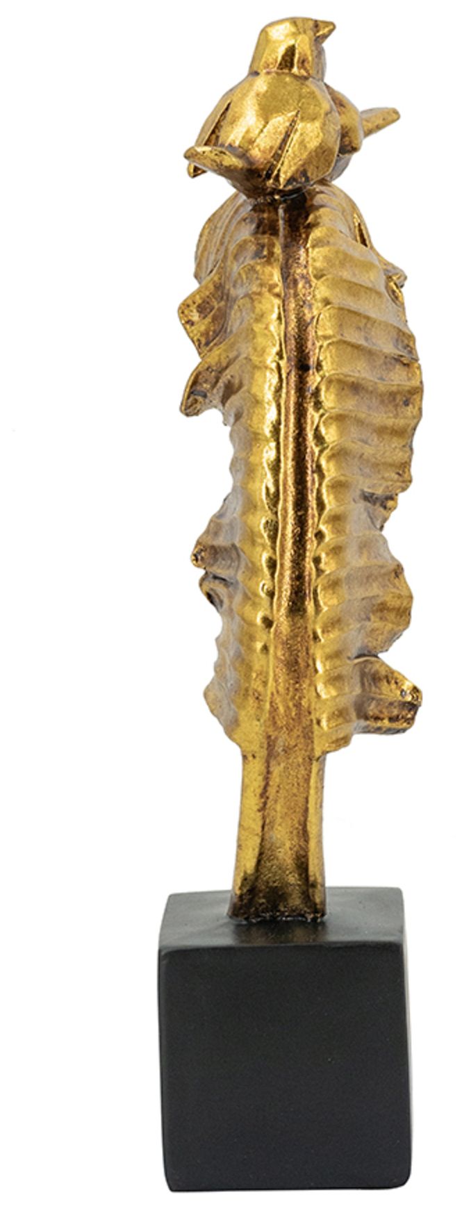 Image 5 Gold Resin Leaf Sculpture w/ Songbird Figurines & Black Pedestal Base more views