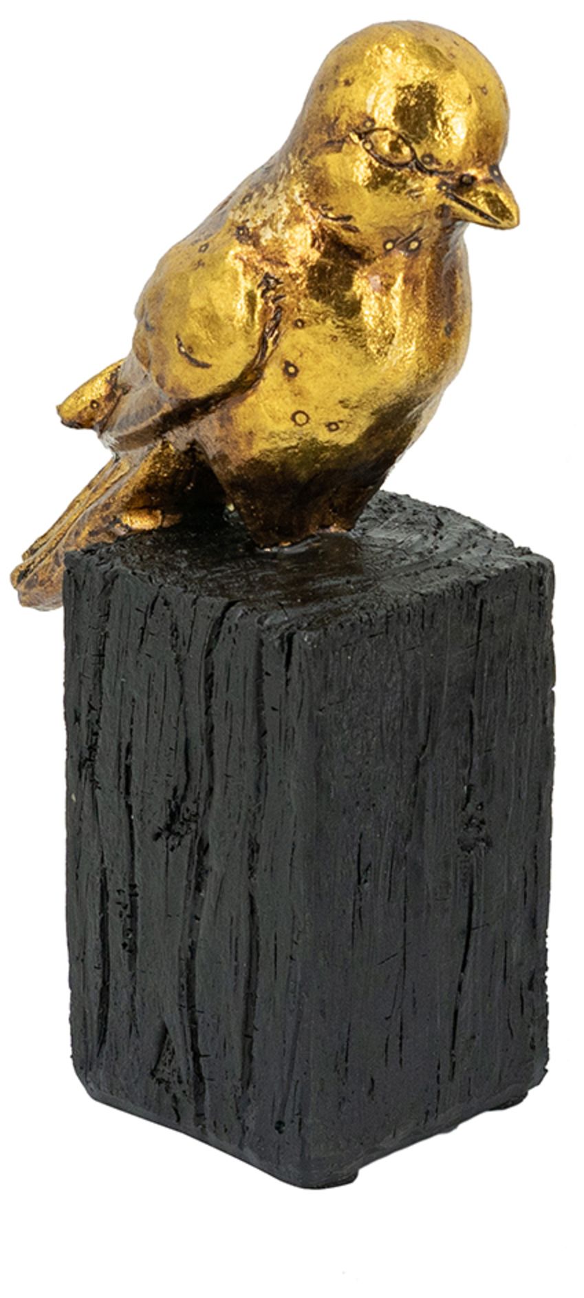 Image 3 Gold Resin Songbird Sculpture on Black Faux Branch more views