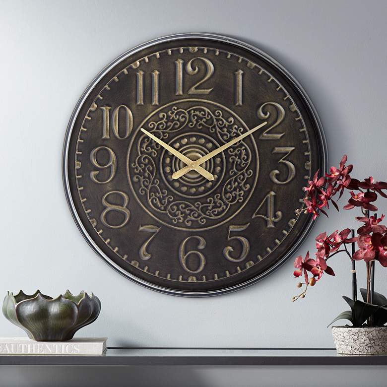 Image 1 Gold Scroll 31 1/2 inch Round Hand-Made Wall Clock