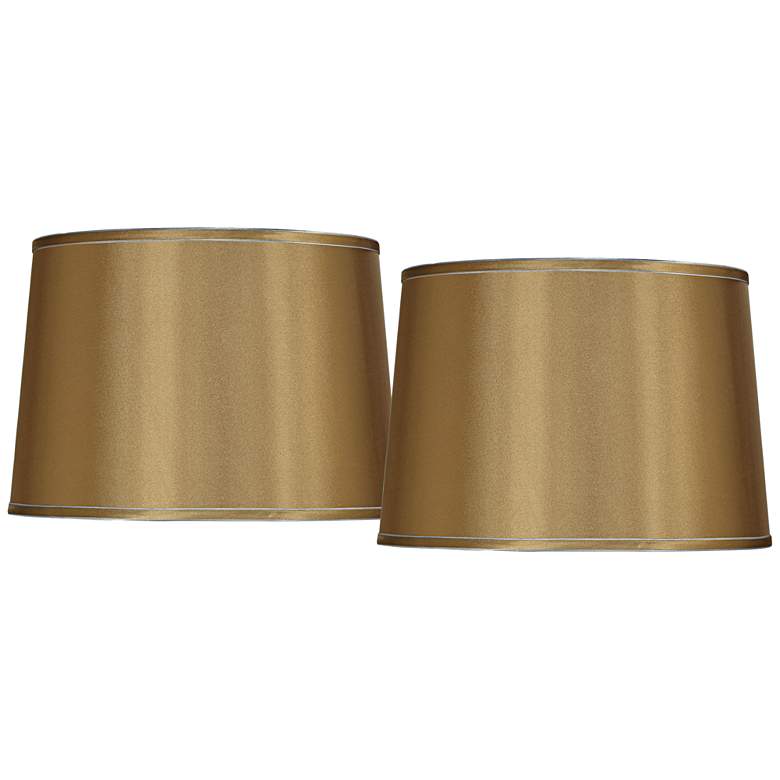 Image 1 Gold Set of 2 Drum Shades with Silver Trim 14x16x11 (Spider)