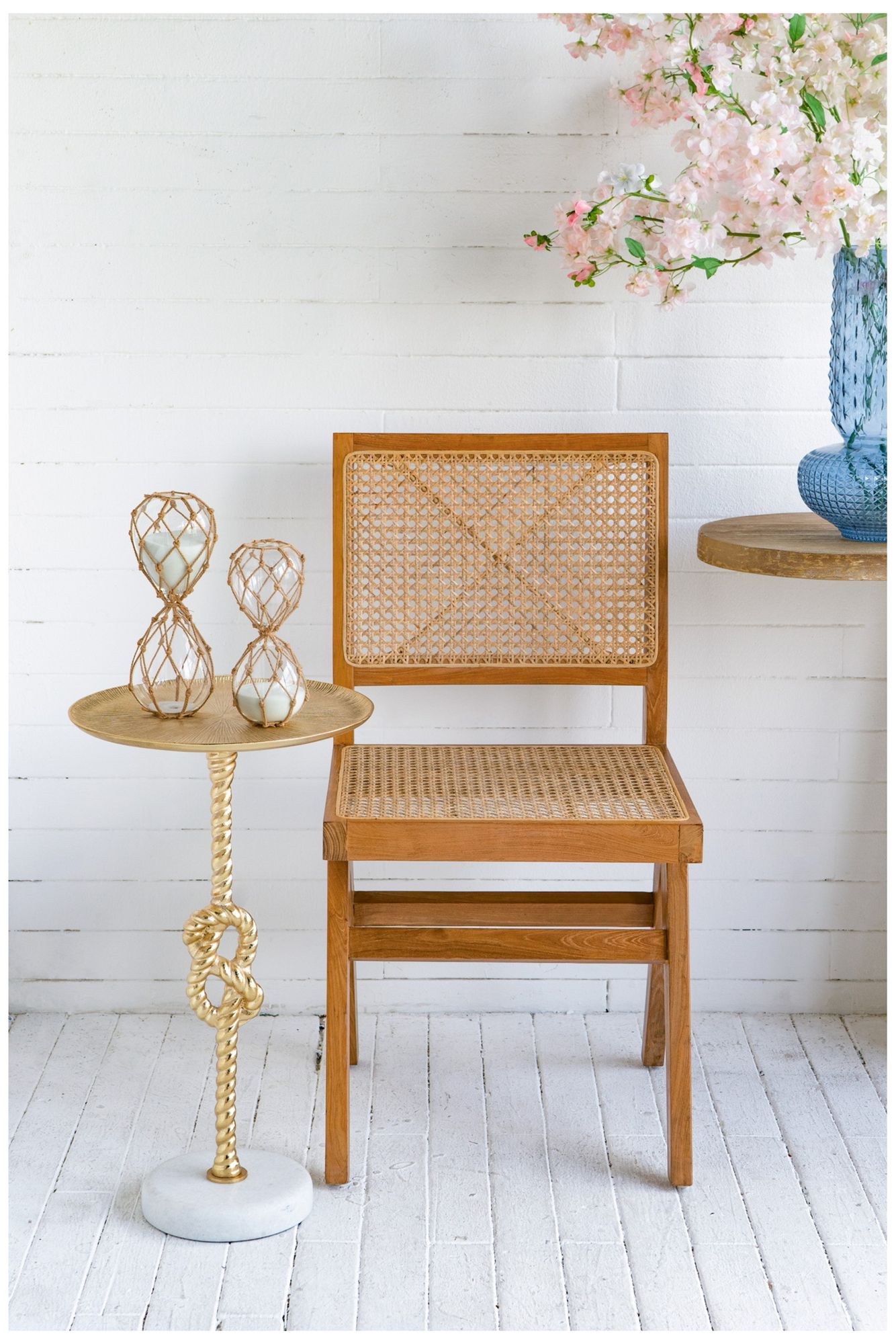 Image 7 Gold Side Table w/ Rope Knot Design & White Marble Base more views