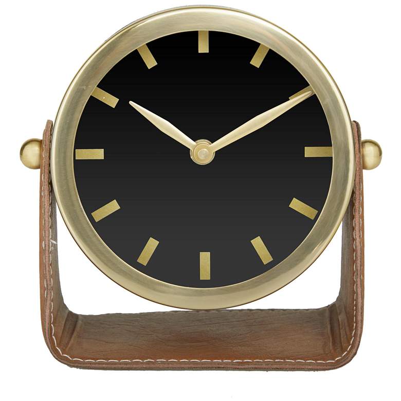 Image 1 Gold Stainless Steel Metal Modern Clock, 6" x 3" x 6"