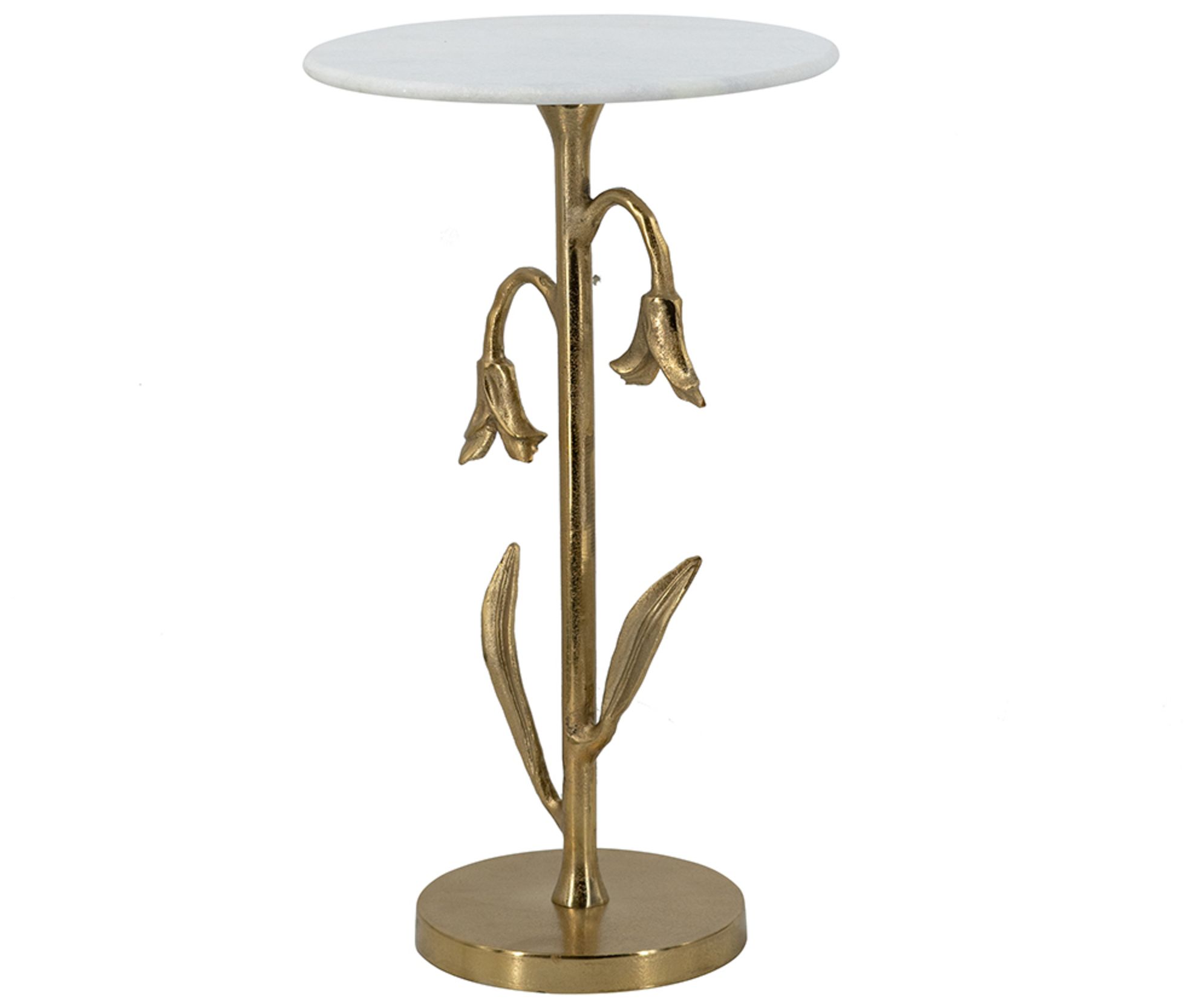 Image 2 Gold Tulip Side Table with White Marble Top - 14"Dia. x 24 more views