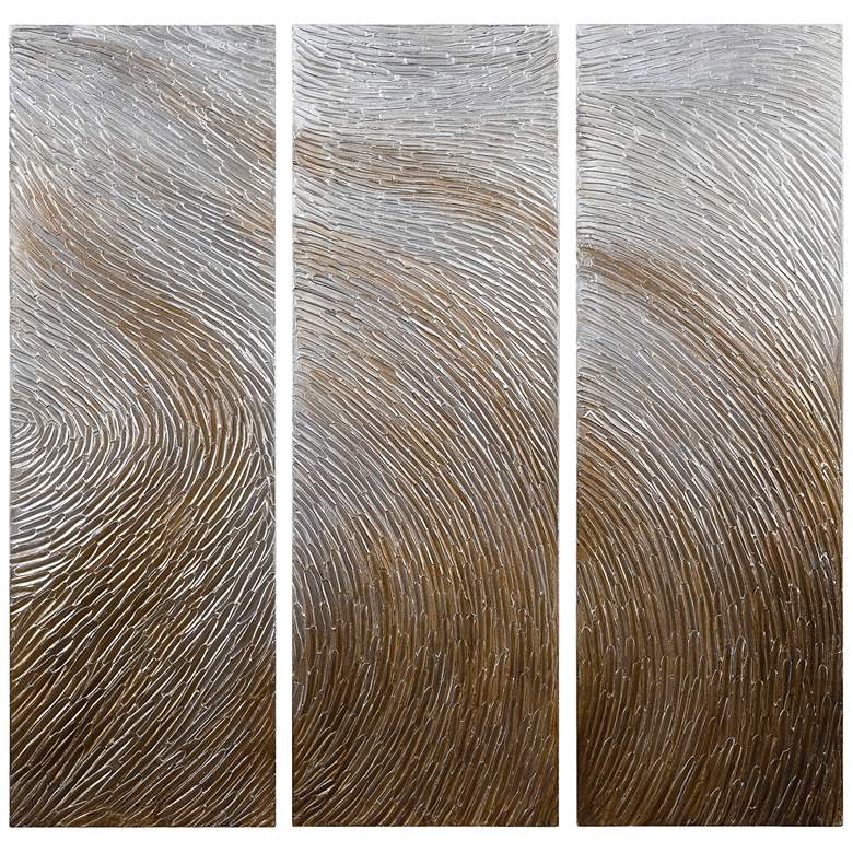 Image 3 Gold Waves 60" High Metallic 3-Piece Canvas Wall Art Set