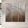 Gold Waves 60" High Metallic 3-Piece Canvas Wall Art Set in scene