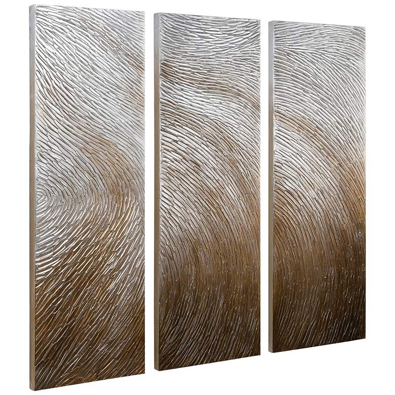 Image 7 Gold Waves 60" High Metallic 3-Piece Canvas Wall Art Set more views