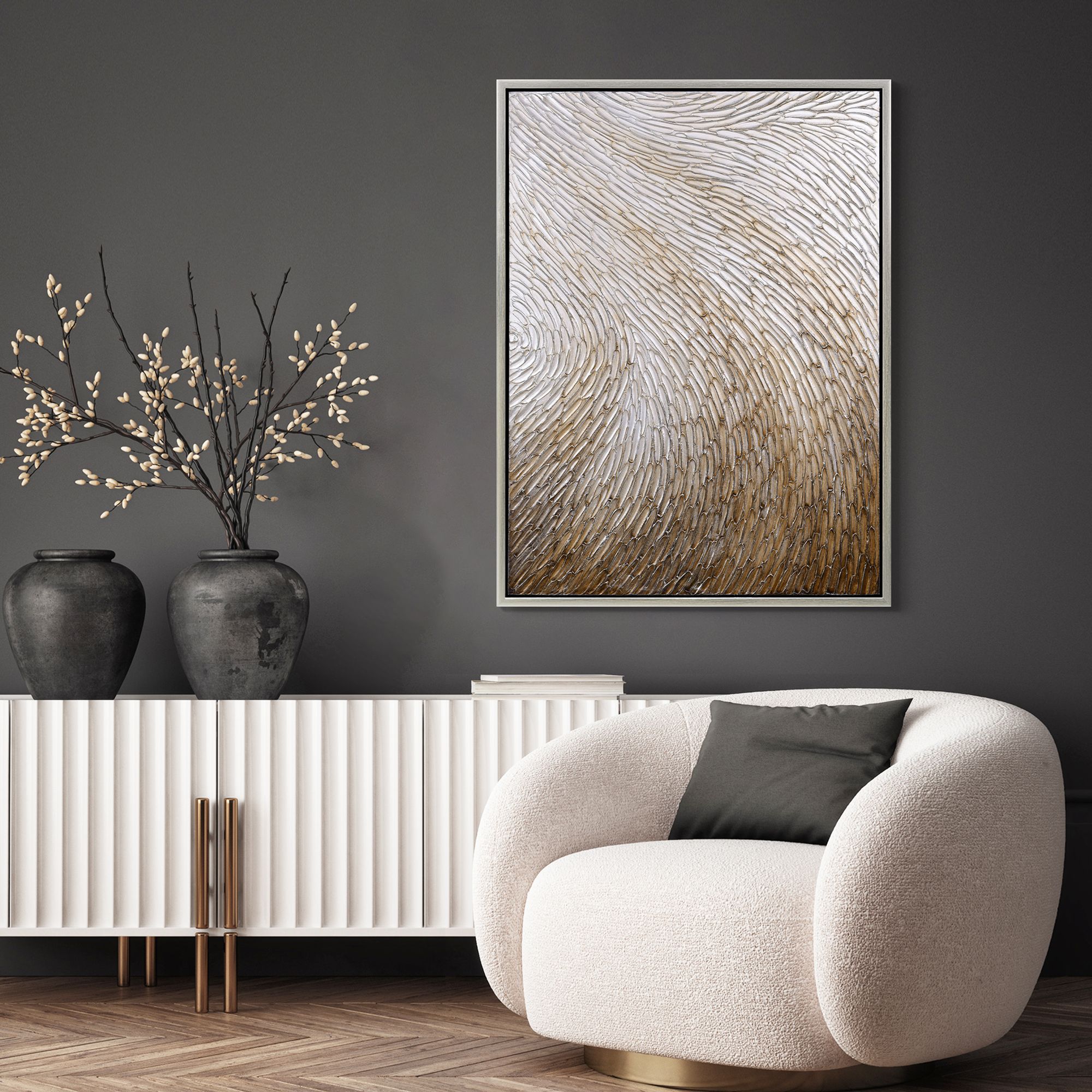 Image 5 Gold Waves II Textured Metallic Hand Painted Framed Canvas Wall Art more views