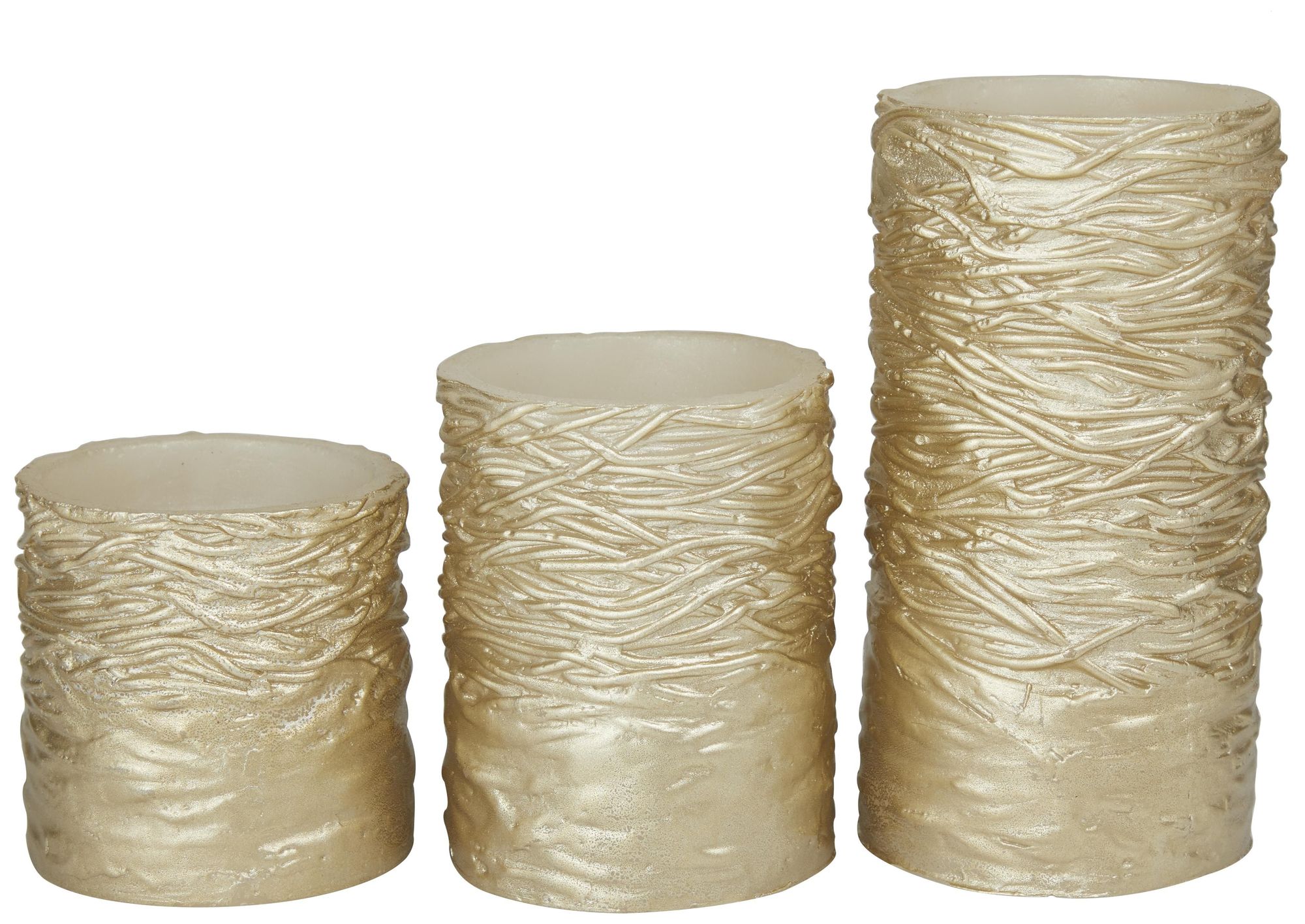 Image 5 Gold Wax Traditional Flameless Candle, S/3 6", 4", 3"H more views