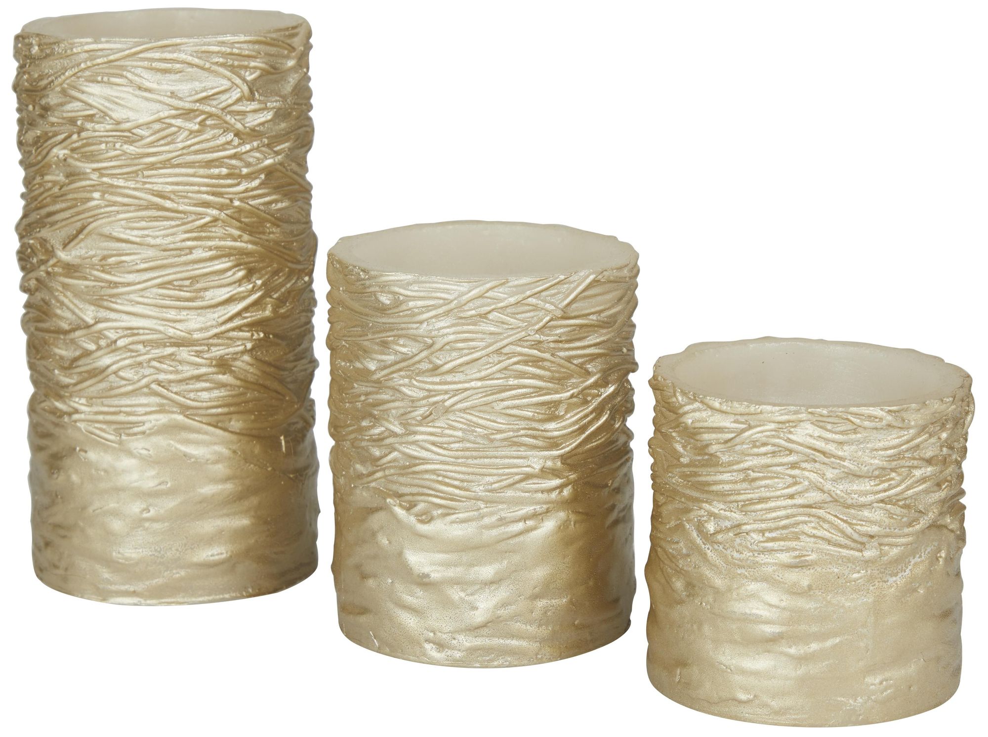 Image 6 Gold Wax Traditional Flameless Candle, S/3 6", 4", 3"H more views