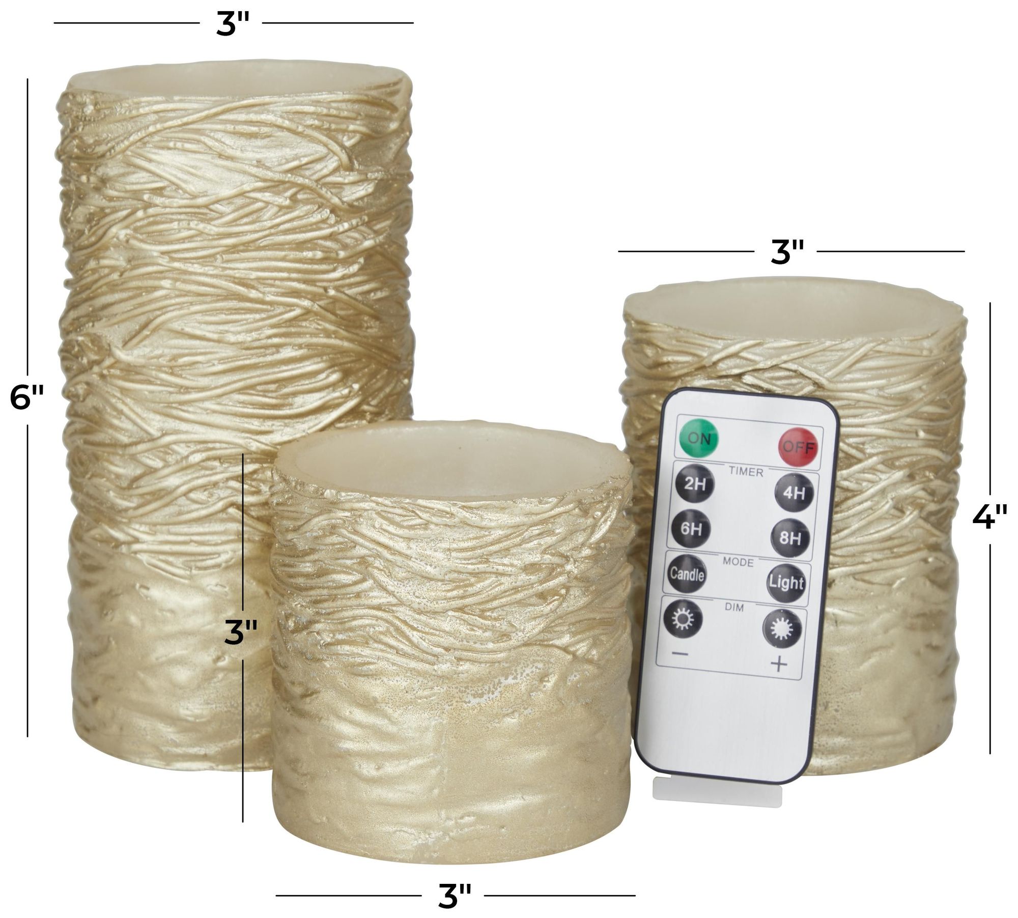 Image 7 Gold Wax Traditional Flameless Candle, S/3 6", 4", 3"H more views