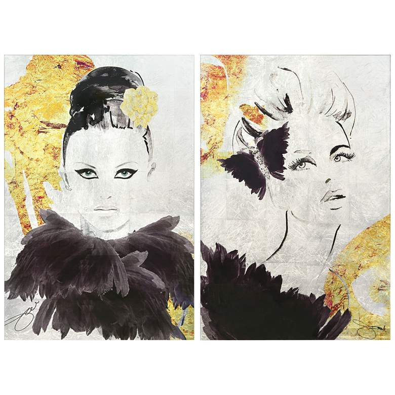 Image 2 Gold Woman 1 & 2 Reverse Printed Tempered Glass Wall Art with Silver Le