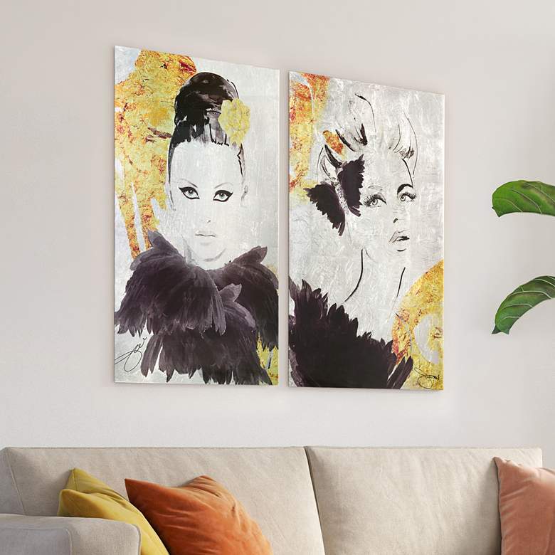 Image 4 Gold Woman 1 & 2 Reverse Printed Tempered Glass Wall Art with Silver Le more views