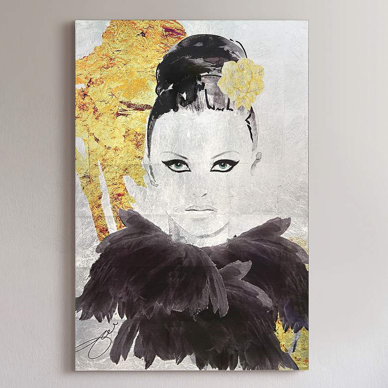 Image 1 Gold Woman 1 Reverse Printed Tempered Glass with Silver Leaf Wall Art