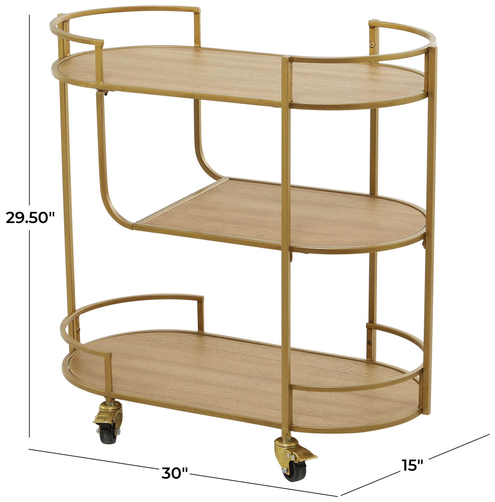 Image 6 Gold Wood Contemporary Bar Cart, 30" x 15" x 30" more views