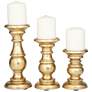 Gold Wood Turned Pillar Decorative Candle Holder, Set of 3 10", 8", 6"H