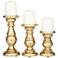Gold Wood Turned Pillar Decorative Candle Holder, Set of 3 10", 8", 6"H
