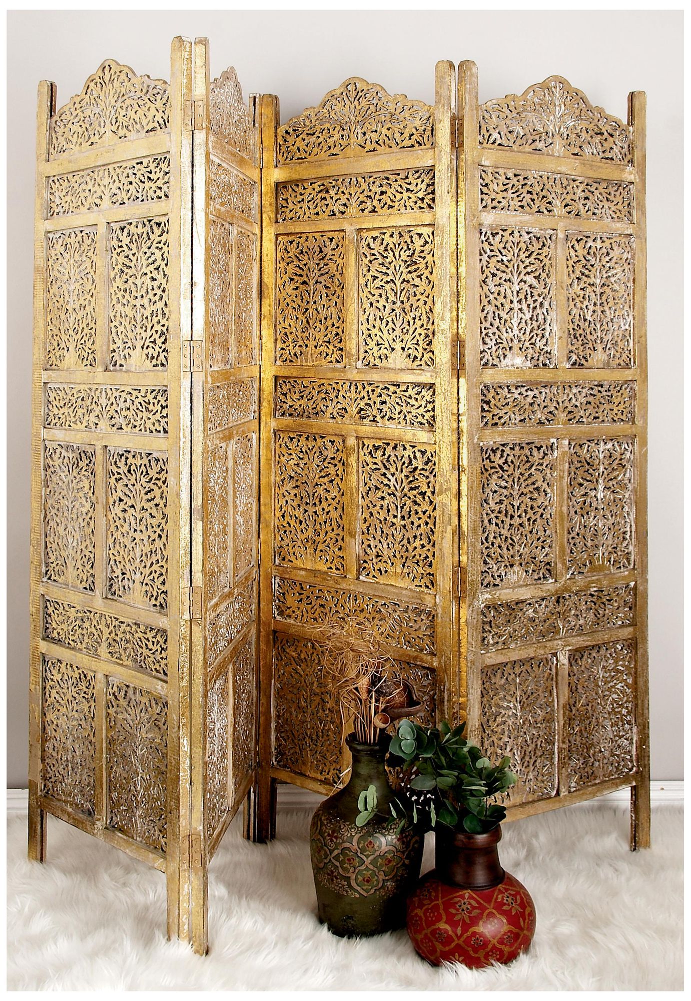 Thumbnail4 of Gold Wooden Traditional Room Divider Screen, 80" x 1" x 71" more views