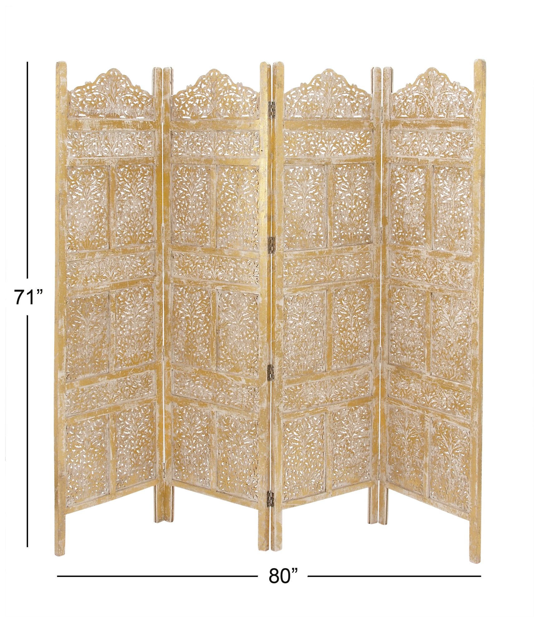 Gold Wooden Traditional Room Divider Screen, 80" x 1" x 71"