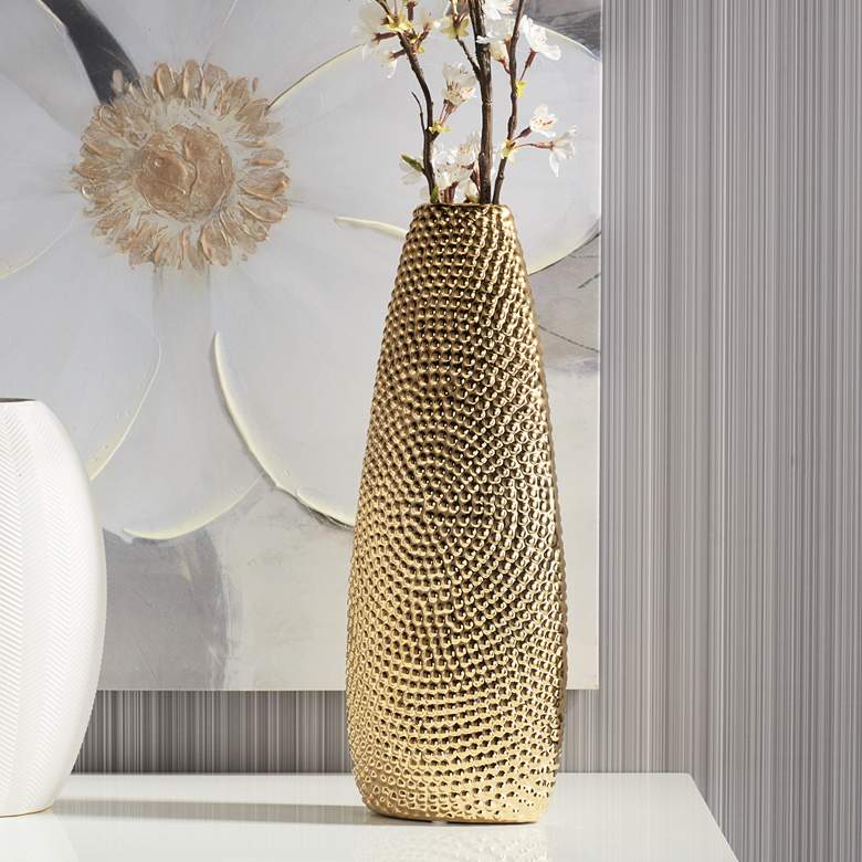 Image 1 Golden 15 inch High Ceramic Decorative Vase