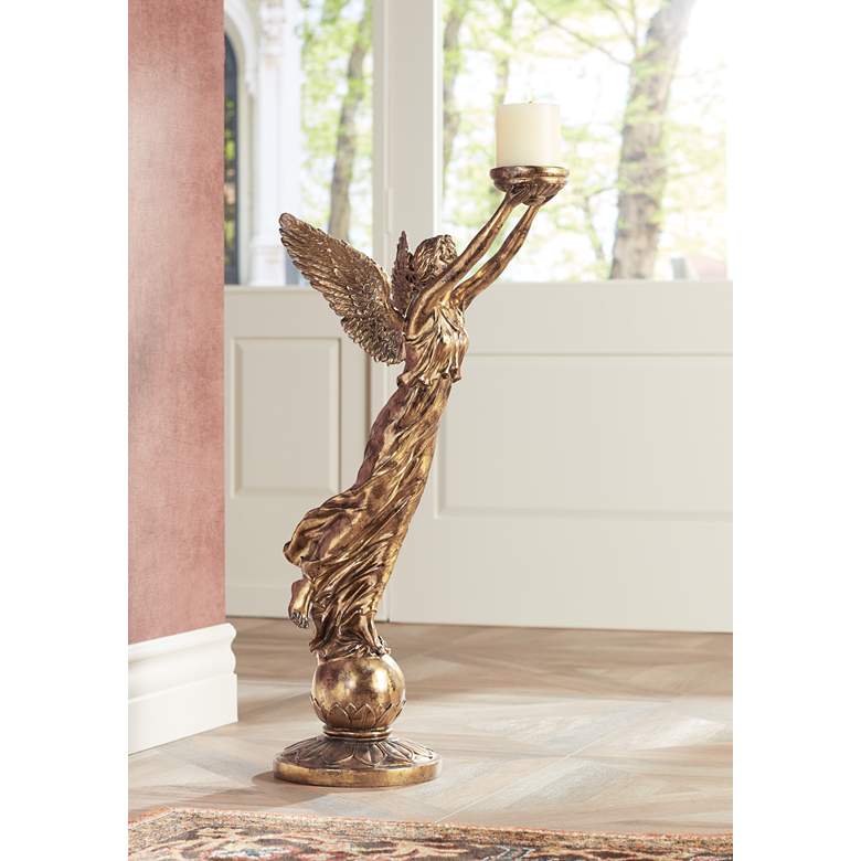 Image 1 Golden Angel 38 1/2 inch High Statue Candle Holder
