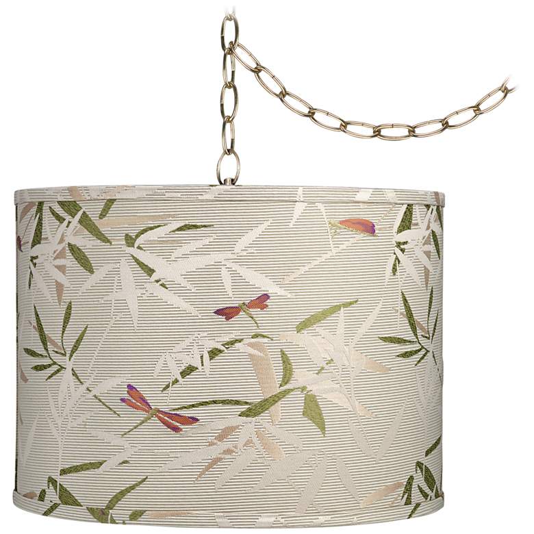 Image 1 Golden Bamboo 15" Wide Antique Brass Plug-In Swag Chandelier