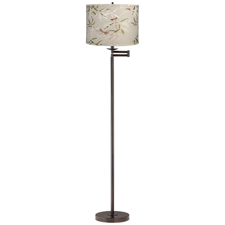 Image 1 Golden Bamboo Bronze Swing Arm Floor Lamp