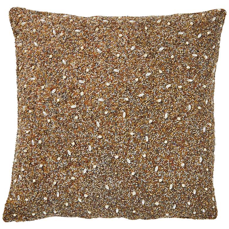 Image 2 Golden Beaded Gold 20" Square Decorative Throw Pillow