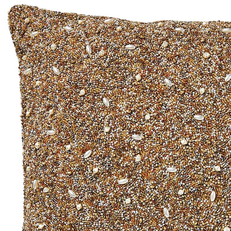 Image 3 Golden Beaded Gold 20" Square Decorative Throw Pillow more views