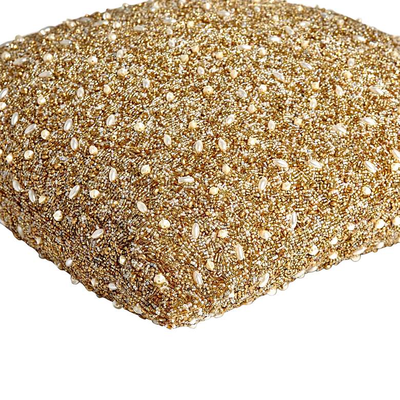 Image 4 Golden Beaded Gold 20" Square Decorative Throw Pillow more views