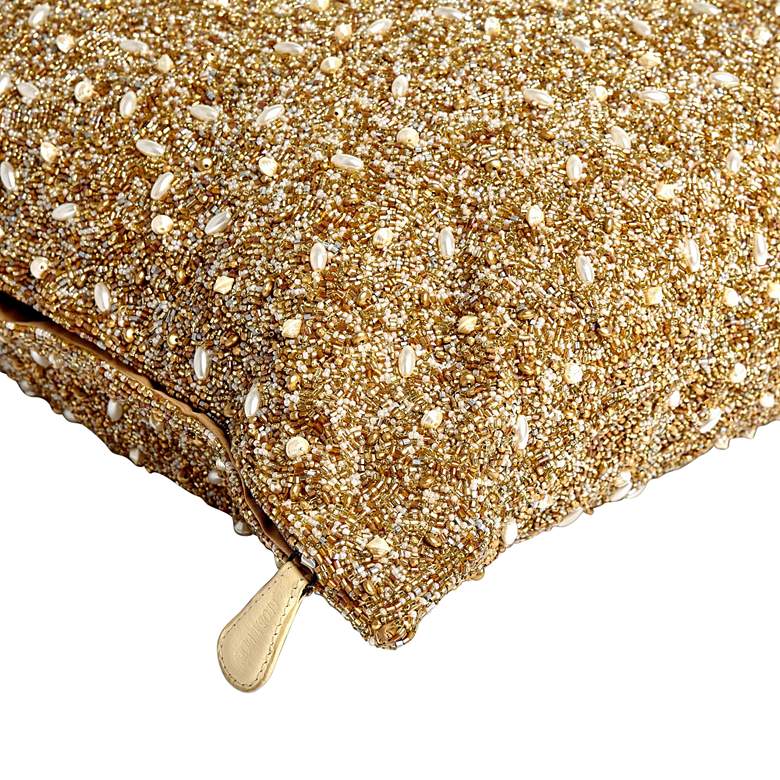 Image 5 Golden Beaded Gold 20" Square Decorative Throw Pillow more views