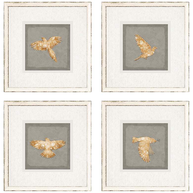 Golden Birds I 16 inch Square 4-Piece Giclee Framed Wall Art Set