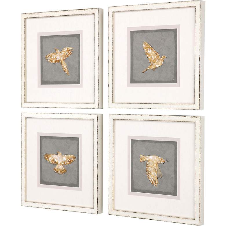 Golden Birds I 16 inch Square 4-Piece Giclee Framed Wall Art Set more views