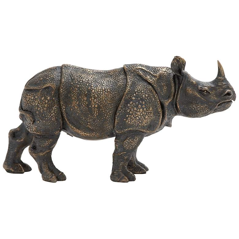 Image 1 Golden Black 17 inch Wide Standing Rhino Statue