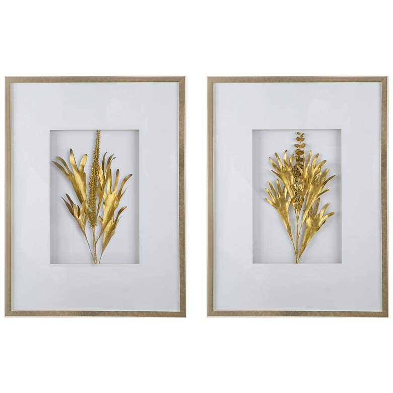 Image 3 Golden Botanical Flowers 31 1/2" High Gold Finish Wall Art Set of 2 more views