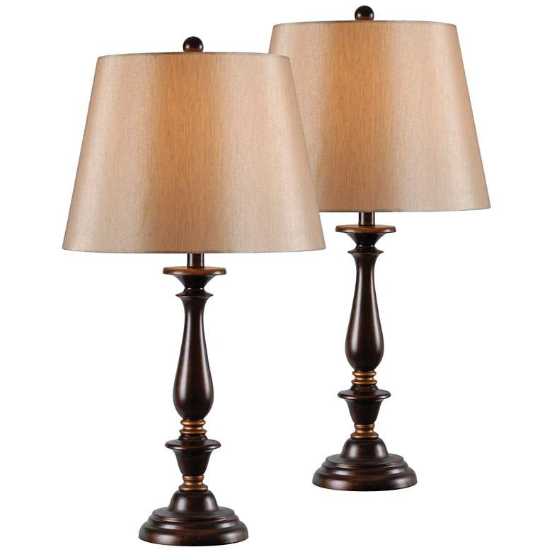 Image 1 Golden Bronze Traditional Candlestick Table Lamps Set of 2