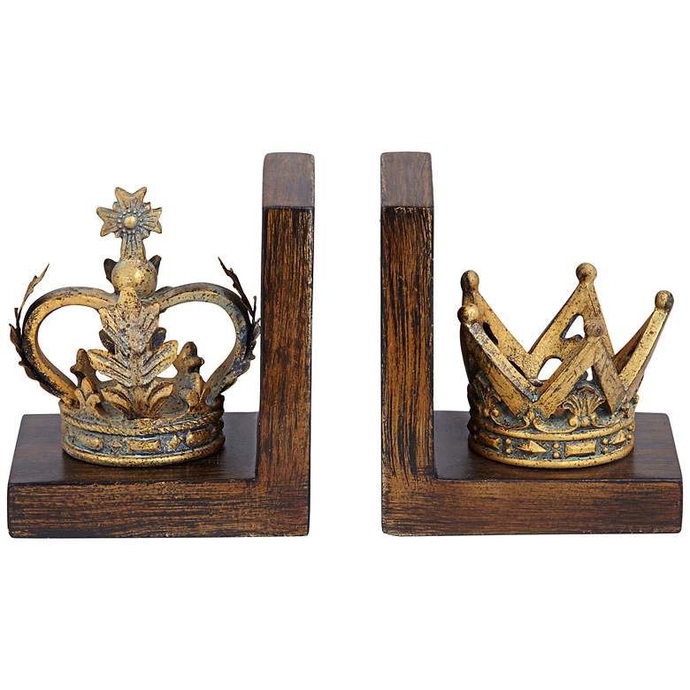 Image 4 Golden Crowns 6 inch High King and Queen Antique Bookends Set more views