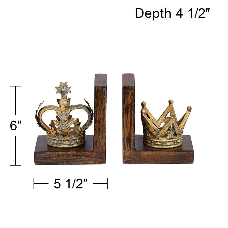 Image 5 Golden Crowns 6 inch High King and Queen Antique Bookends Set more views