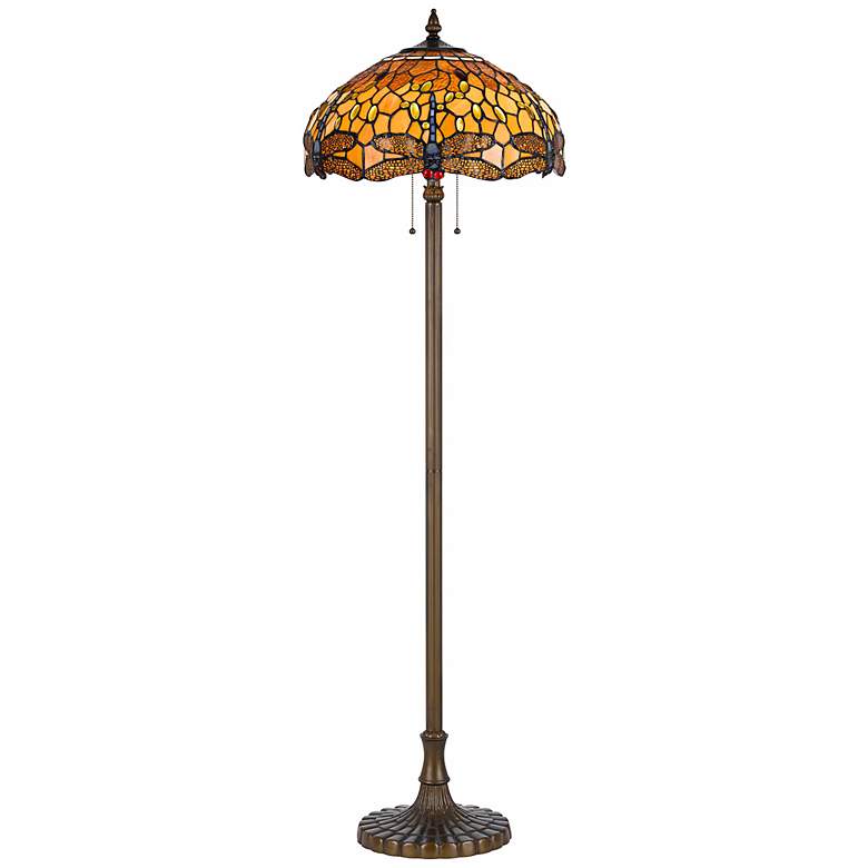 Image 2 Golden Dragonfly Tiffany-Style Antique Brass Floor Lamp