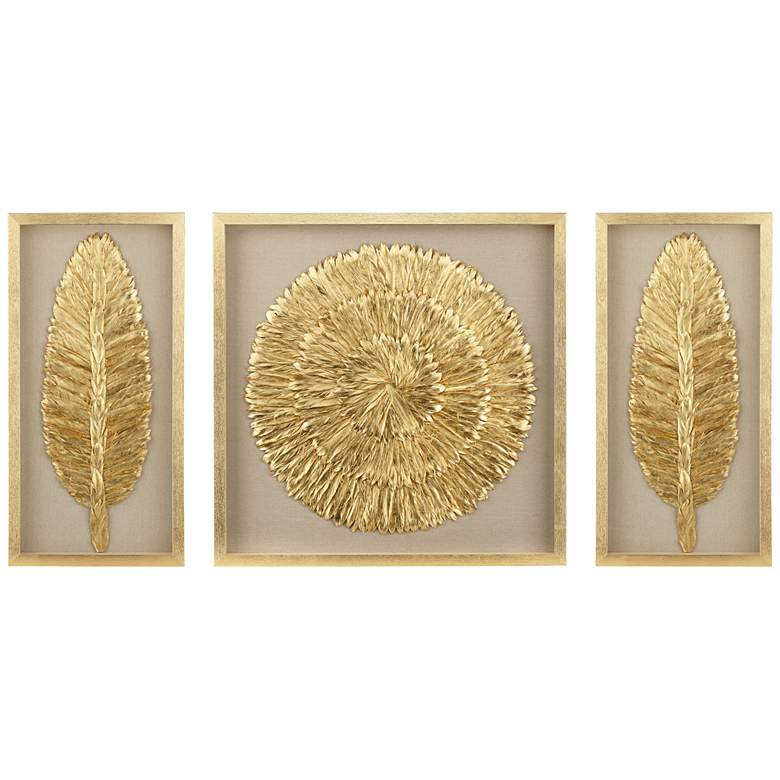 Image 3 Golden Feathers 31 1/2 inch High Wall Art Set of 3