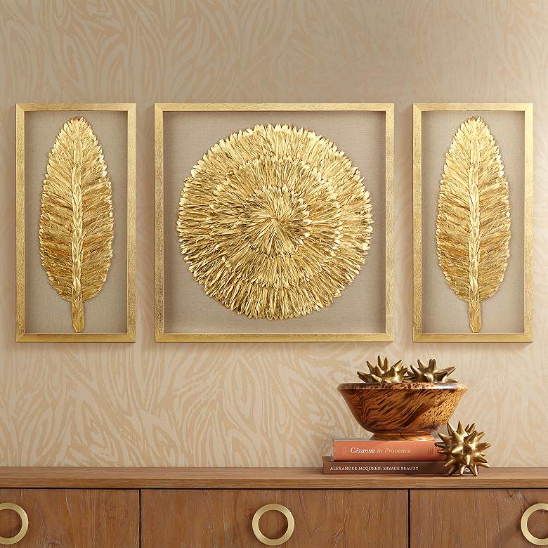 Image 1 Golden Feathers 31 1/2 inch High Wall Art Set of 3