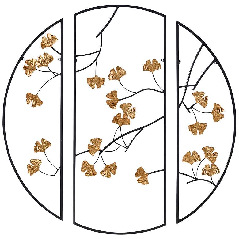 Image 2 Golden Gingko Leaves 3-Piece Metal Wall Art Set