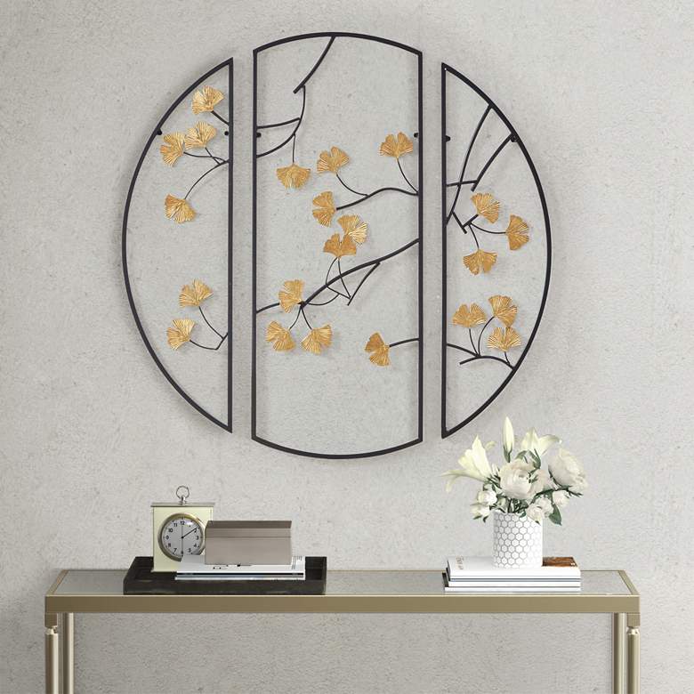 Image 1 Golden Gingko Leaves 3-Piece Metal Wall Art Set