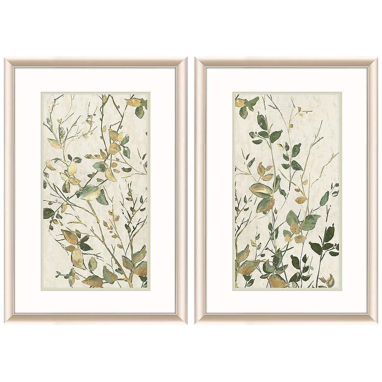 Image 1 Golden Green Branches 20"W x 32"H Framed Art Set of 2