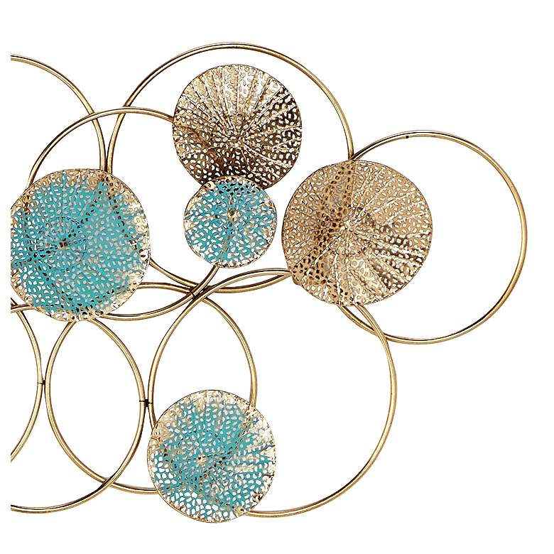 Image 2 Golden Hoops and Discs 48 inch Wide Gold Blue Metal Wall Art more views