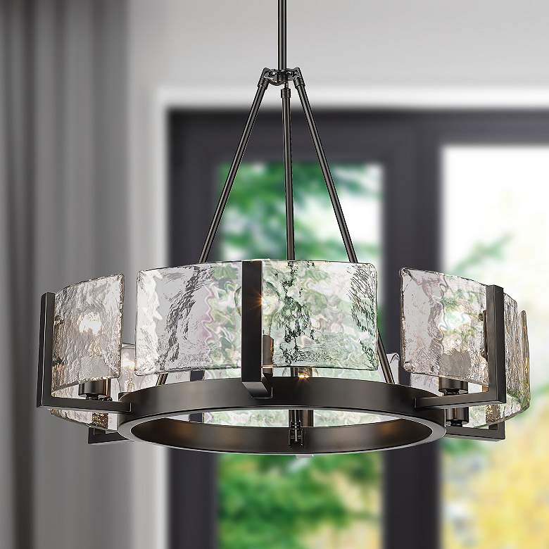 Image 1 Golden Lighting Aenon 27 3/4" Matte Black Water Glass Chandelier
