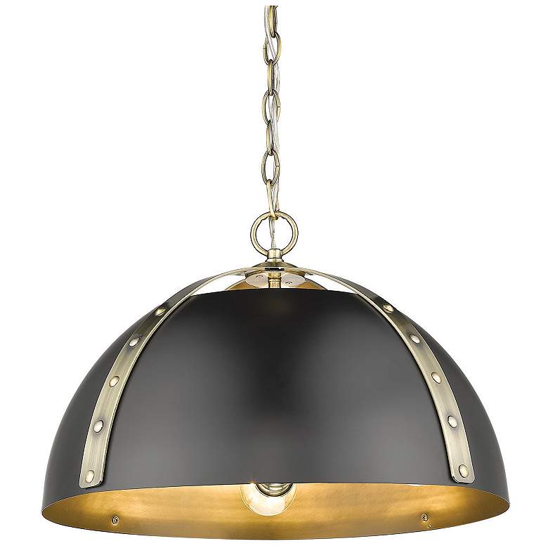 Image 1 Golden Lighting Aldrich 18" Aged Brass Matte Black Dome Pendant Light