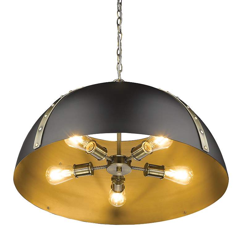 Image 4 Golden Lighting Aldrich 25" Brass and Matte Black 5-Light Dome Pendant more views