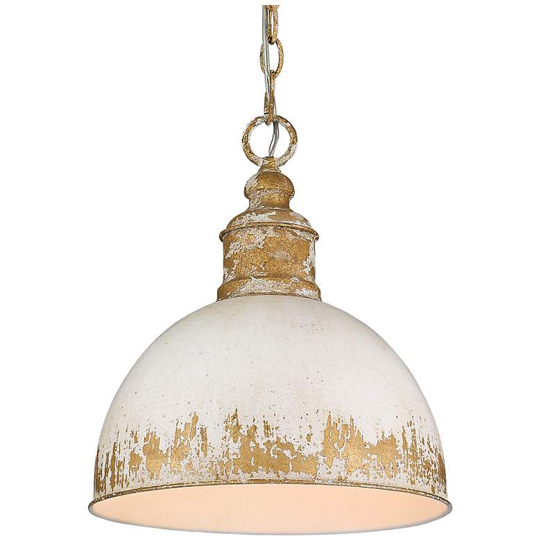 Image 2 Golden Lighting Alison 12" Vintage Gold Pendant Light with Ivory Shade
