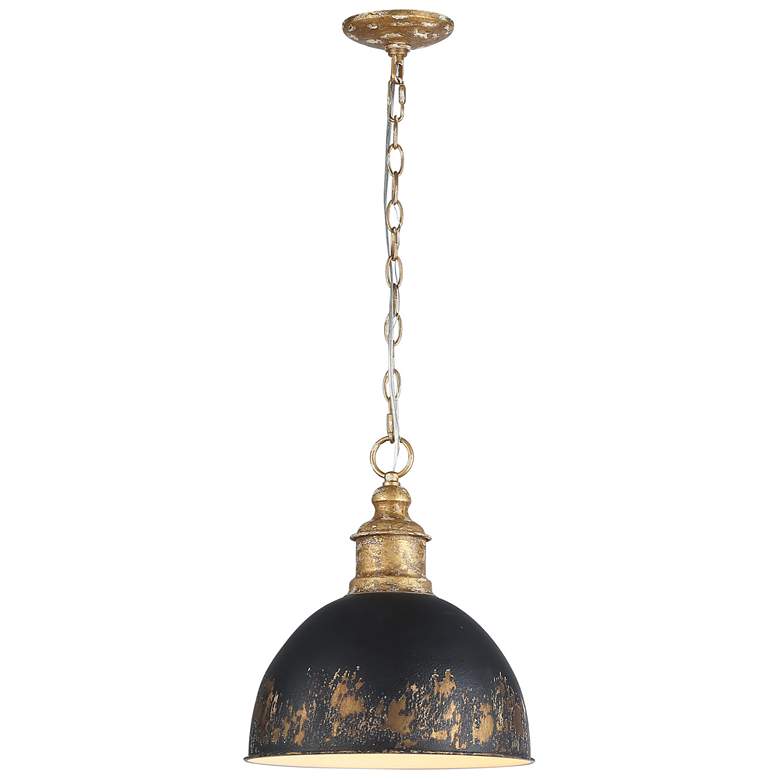 Image 1 Golden Lighting Alison 12" Vintage Gold Weathered Black Mini Pendant